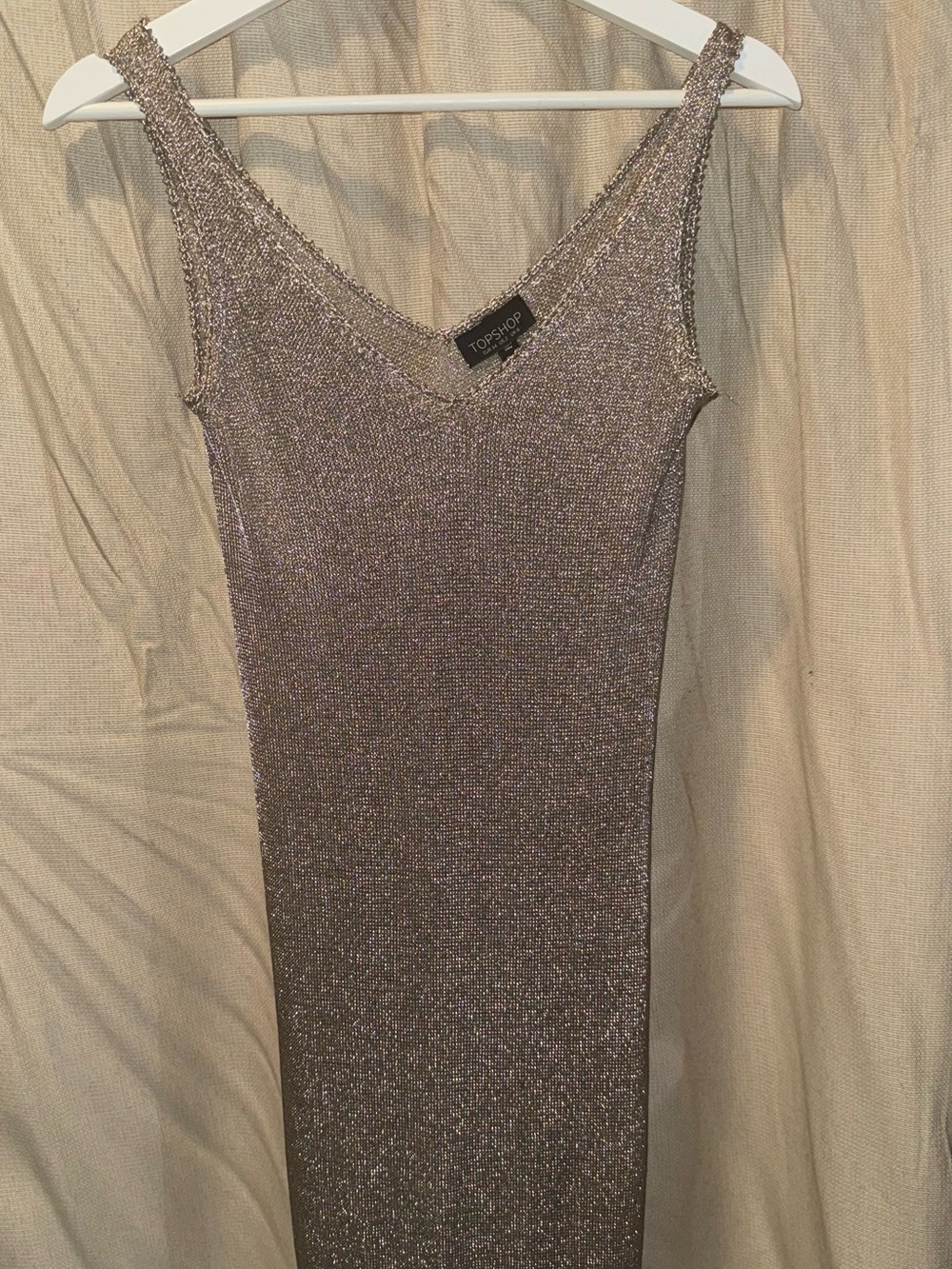 Topshop Metallic Lavender-Silver V-Neck Knit Midi Dress